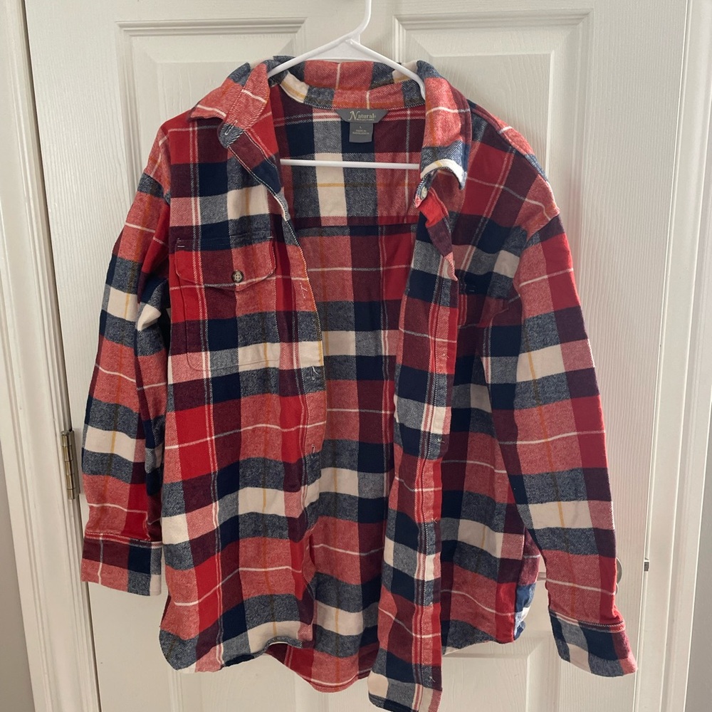 Men's Plaid Flannel Shirt - Red, Blue, White
